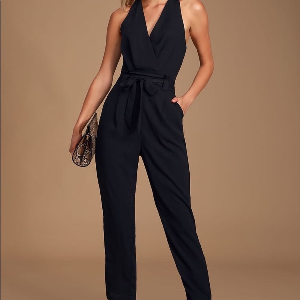 In the City Black Surplice Sleeveless Jumpsuit Medium